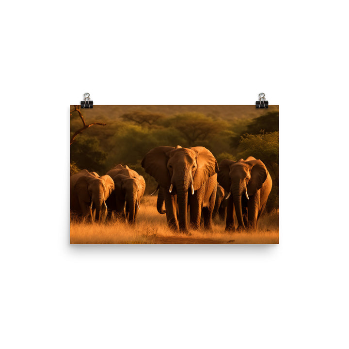 African Elephant Matriarch and Her Herd photo paper poster - Posterfy.AI