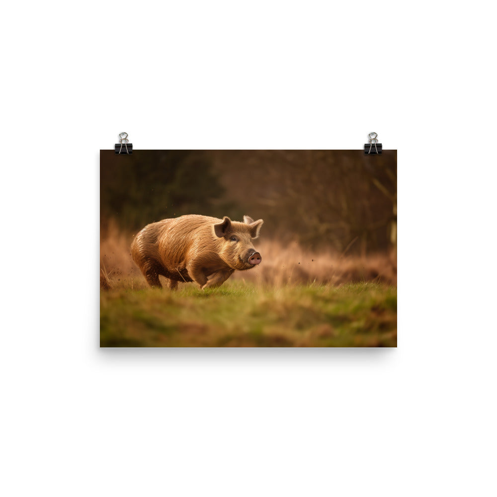 Berkshire Pig in Action photo paper poster - Posterfy.AI