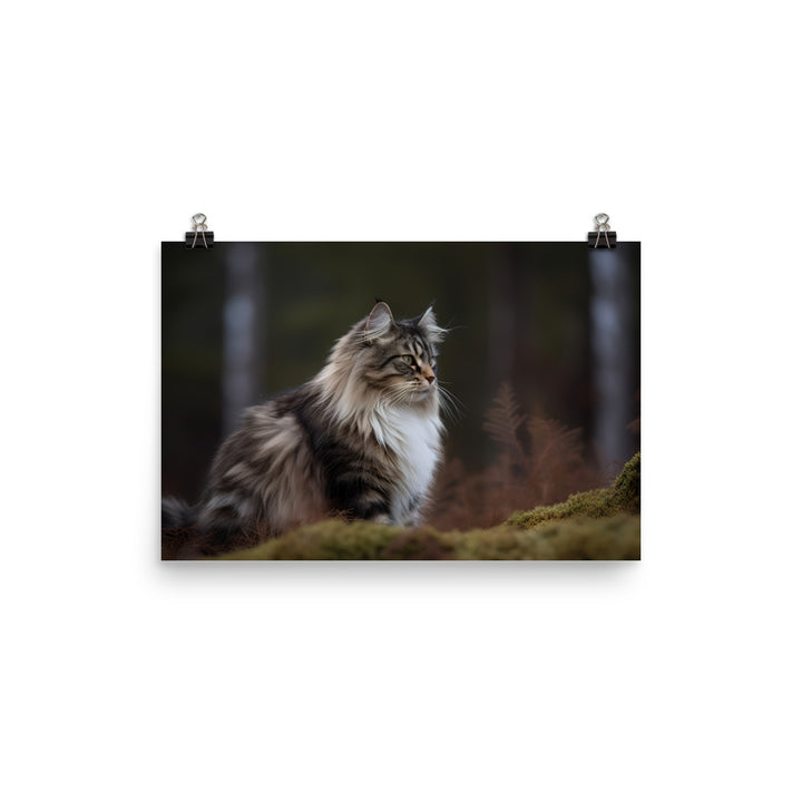 Majestic Norwegian Forest Cat in the Wild photo paper poster - Posterfy.AI