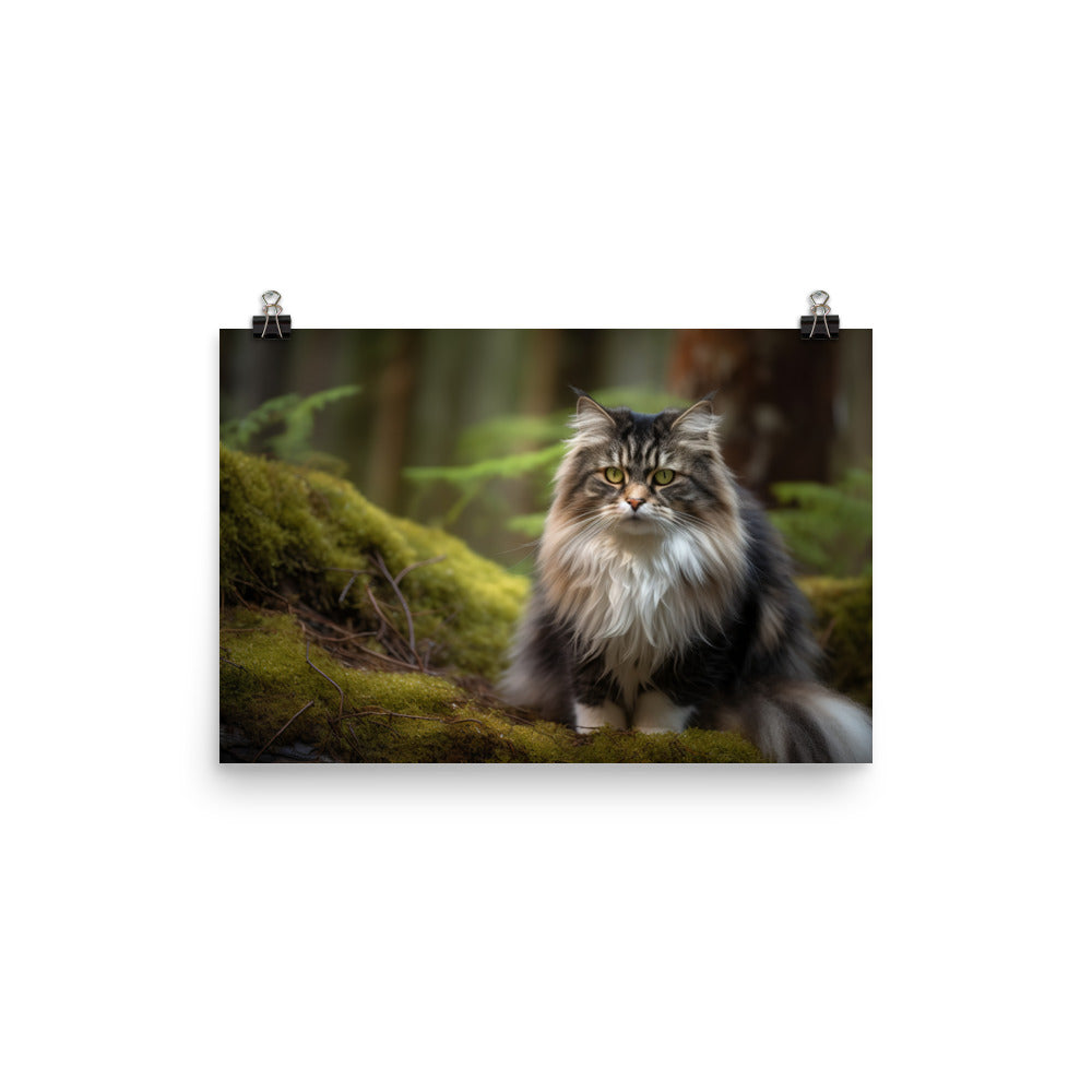 Majestic Norwegian Forest Cat in the Wild photo paper poster - Posterfy.AI