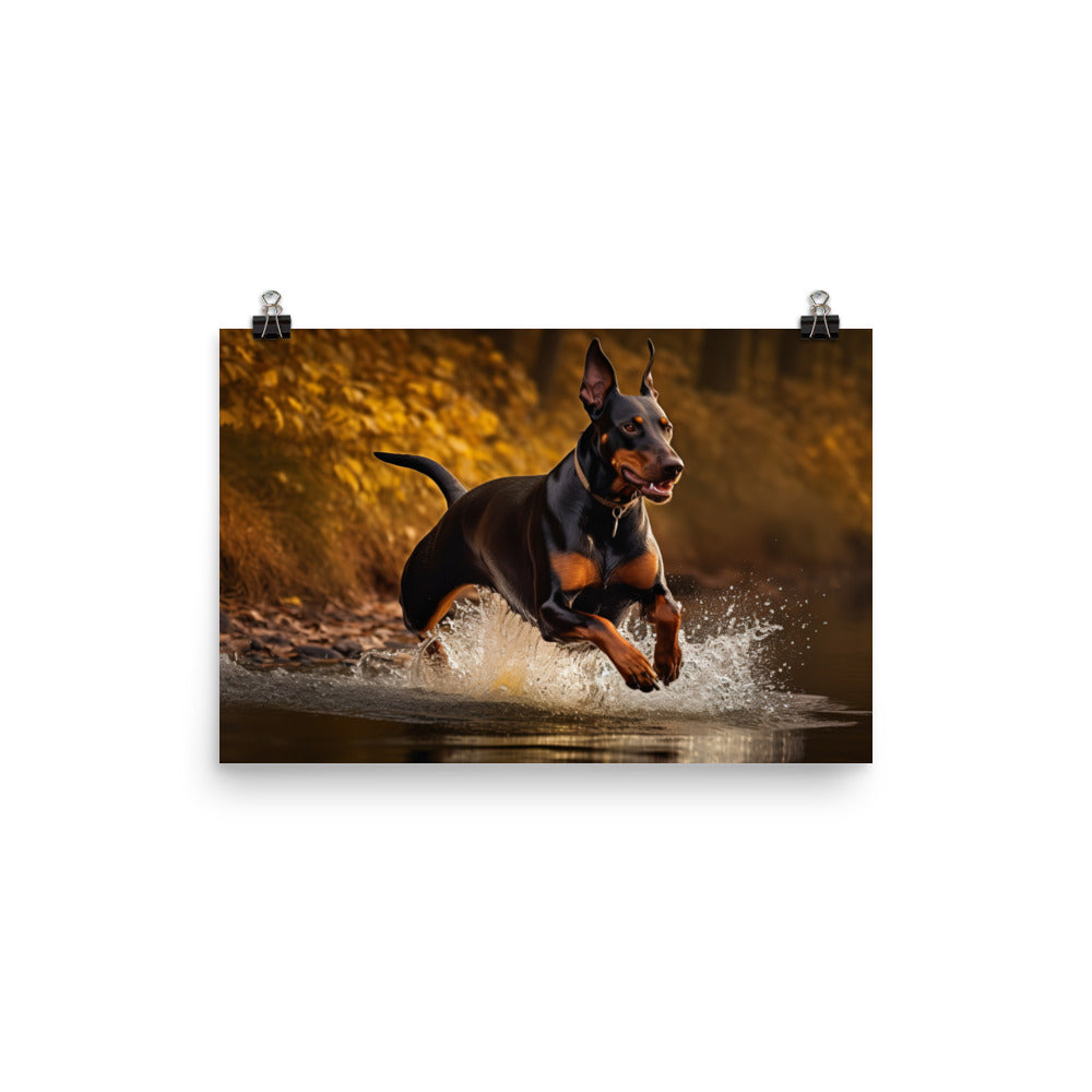 The athleticism of a Doberman Pinscher in action photo paper poster - Posterfy.AI