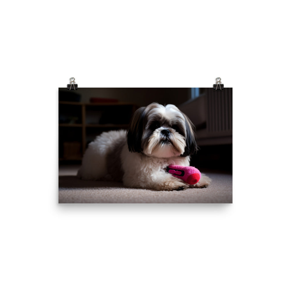 Shih Tzu Posing with a Toy photo paper poster - Posterfy.AI