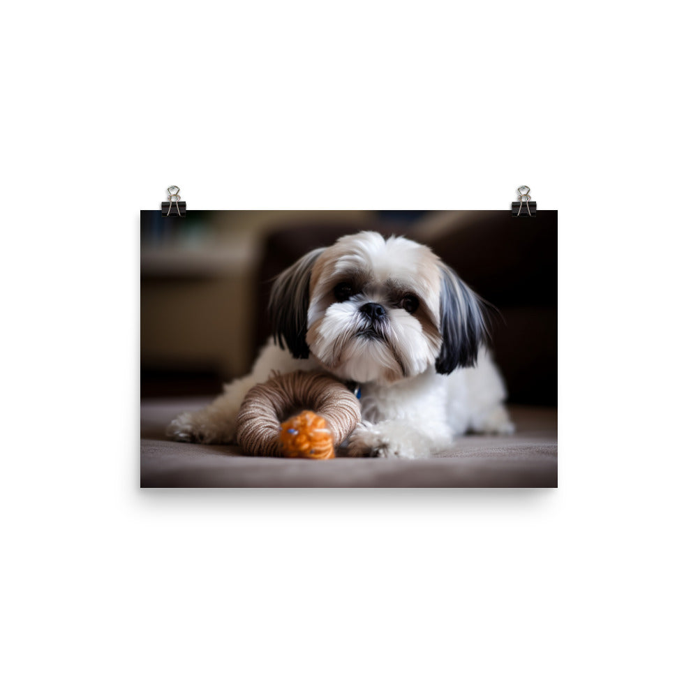 Shih Tzu Posing with a Toy photo paper poster - Posterfy.AI