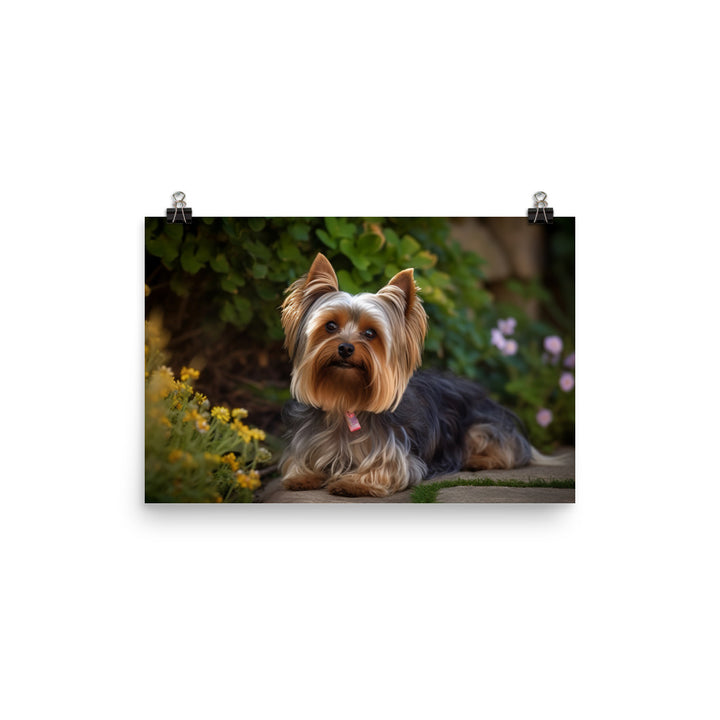 Yorkshire Terrier in the Garden photo paper poster - Posterfy.AI