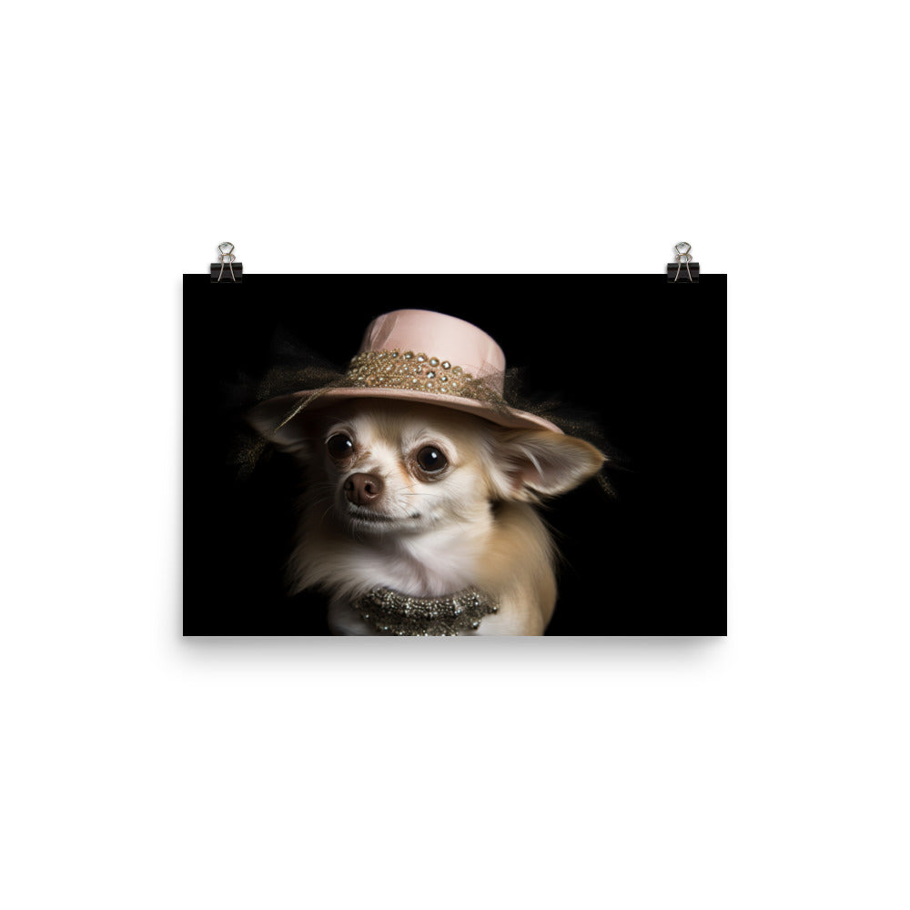 A Chihuahua posing with a boa and hat photo paper poster - Posterfy.AI