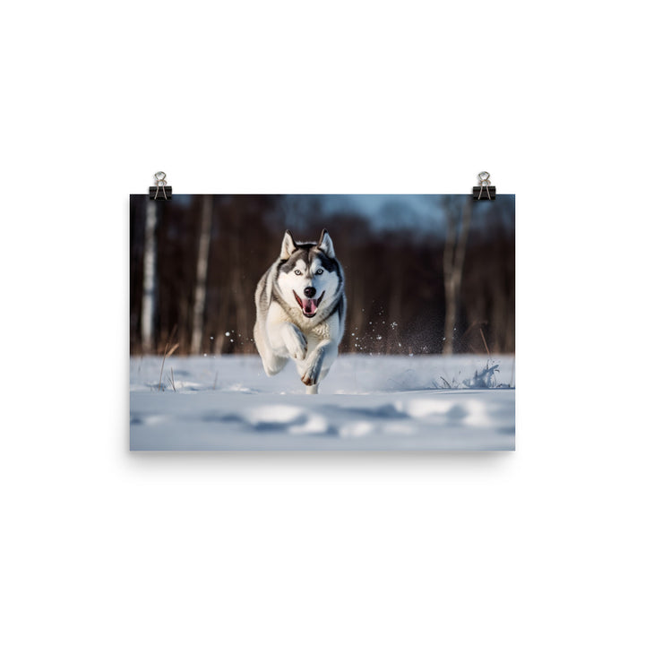 Siberian Husky in full stride photo paper poster - Posterfy.AI