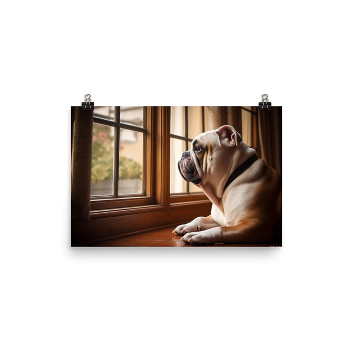 Thoughtful Bulldog at the Window photo paper poster - Posterfy.AI