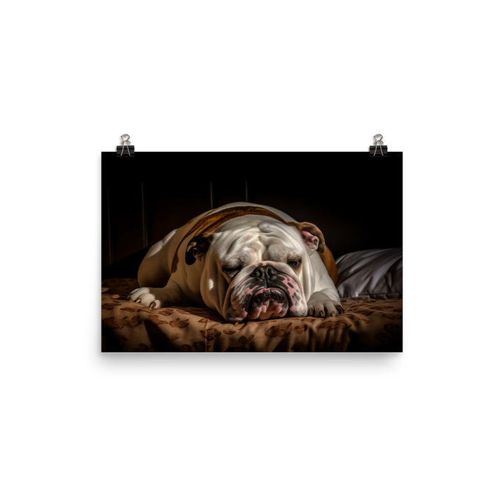 Sleepy Bulldog in His Bed photo paper poster - Posterfy.AI