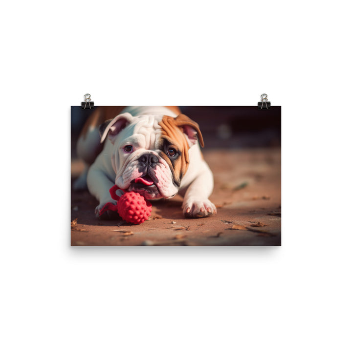 Silly Bulldog: Playful Pup with a Toy photo paper poster - Posterfy.AI