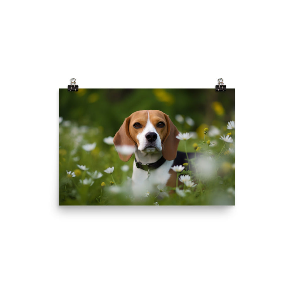 Beagle and the flowers photo paper poster - Posterfy.AI