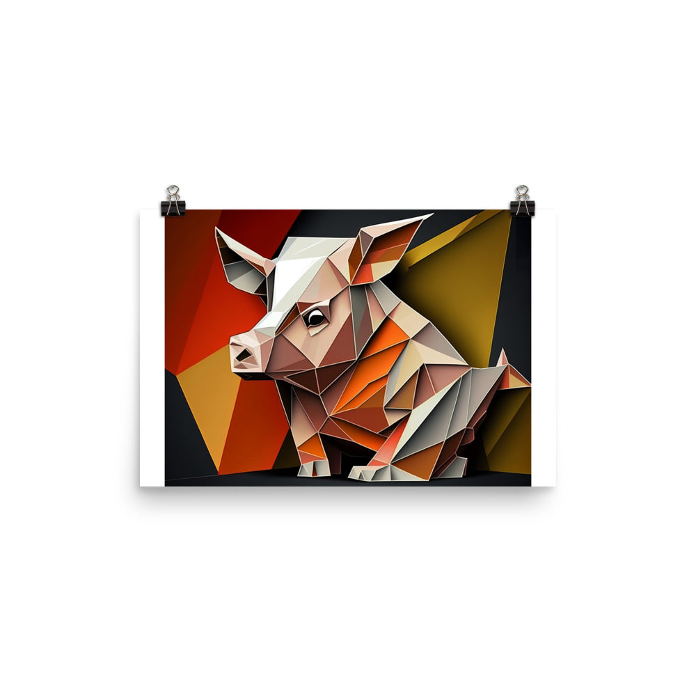 Pig in colorful cubism style photo paper poster - Posterfy.AI