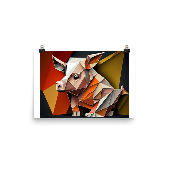 Pig in colorful cubism style photo paper poster - Posterfy.AI