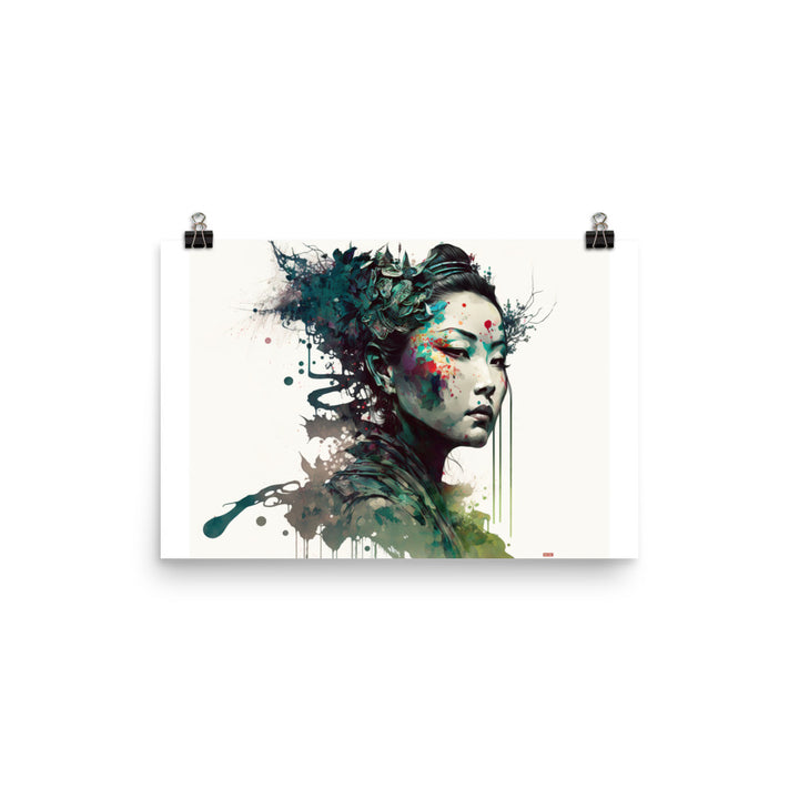 Oriental girl in contemporary ornamental style photo paper poster - Posterfy.AI