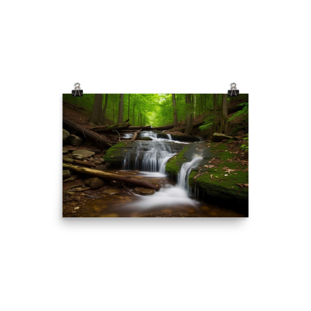 Majestic Waterfall in the Woods photo paper poster - Posterfy.AI