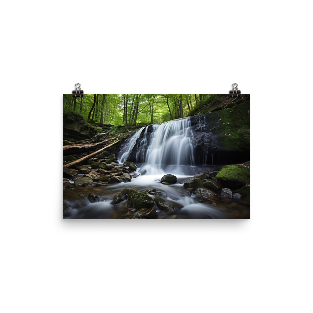 Majestic Waterfall in the Woods photo paper poster - Posterfy.AI