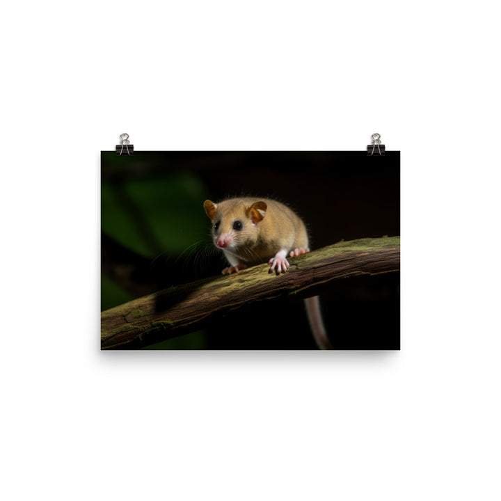 Energetic Dormouse playing on a branch photo paper poster - Posterfy.AI