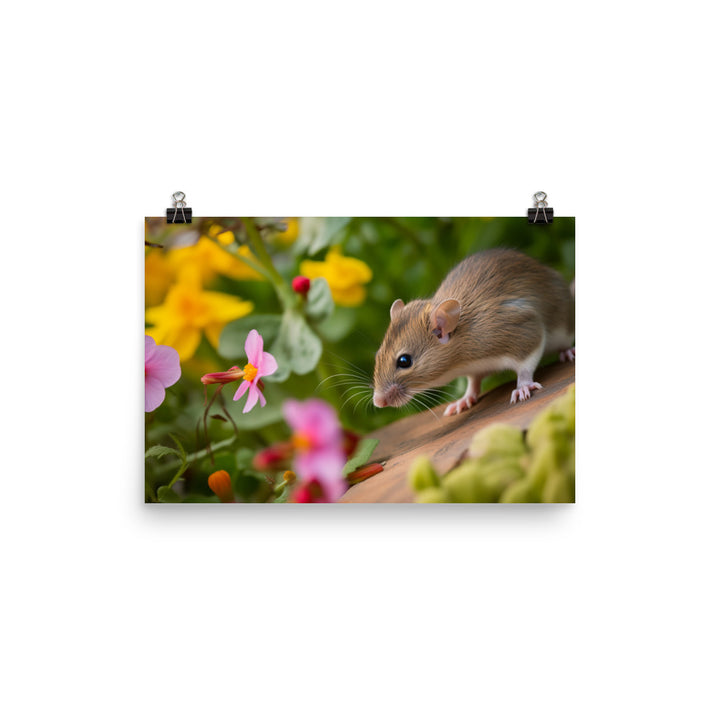 Playful House Mouse in the Garden photo paper poster - Posterfy.AI