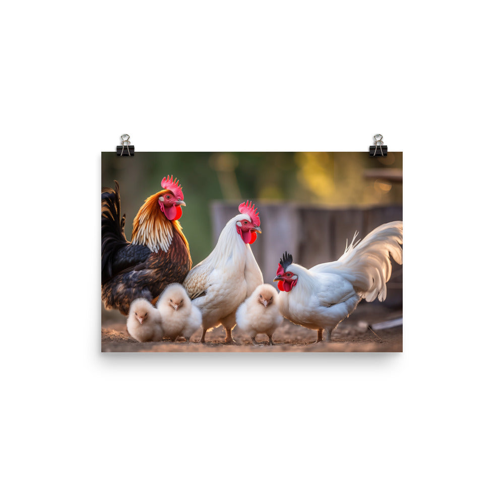 Leghorn Chicken Family Portraits photo paper poster - Posterfy.AI