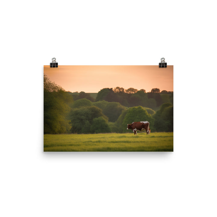 Hereford Cow grazing photo paper poster - Posterfy.AI