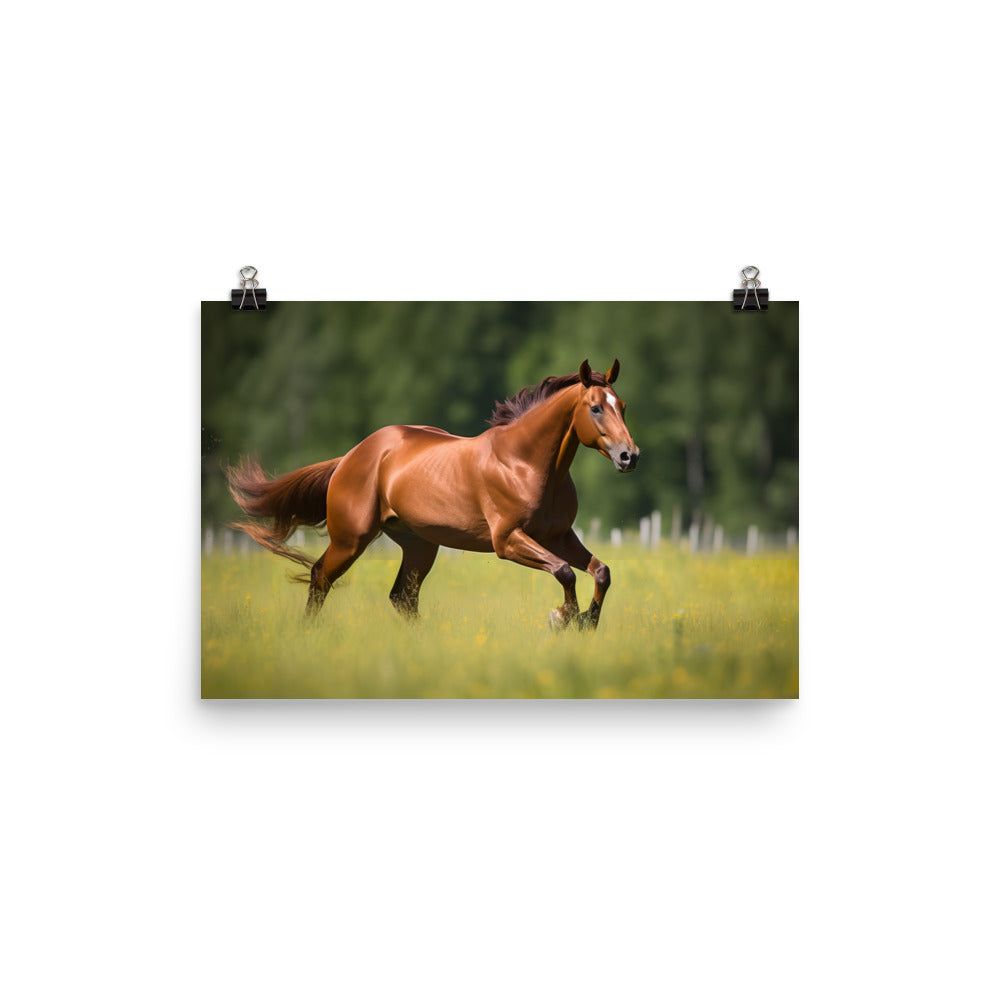 Majestic Quarter Horse Galloping in a Meadow photo paper poster - Posterfy.AI