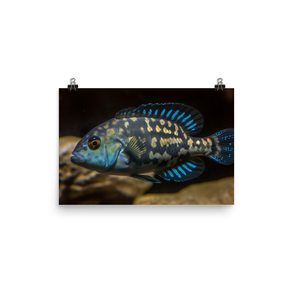 Magnificent African Cichlid with Unique Spotted Pattern photo paper poster - Posterfy.AI