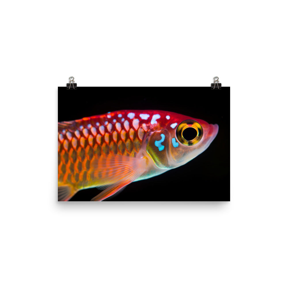 Close-Up of a Colorful Cherry Barb Fish Photo paper poster - Posterfy.AI
