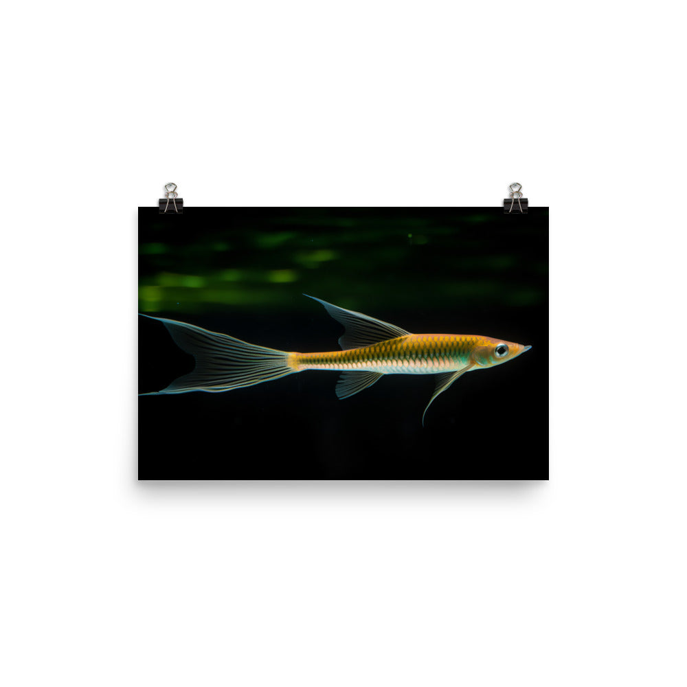 Graceful Swordtail Fish Gliding Through Aquatic Realm Photo paper poster - Posterfy.AI