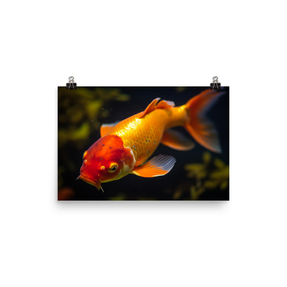 Vibrant Orange Koi in Colorful Aquarium Photo paper poster - Posterfy.AI