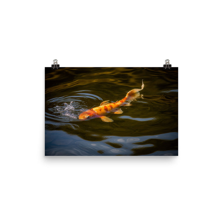 Golden Koi Swimming in Tranquil Pond  Photo paper poster - Posterfy.AI