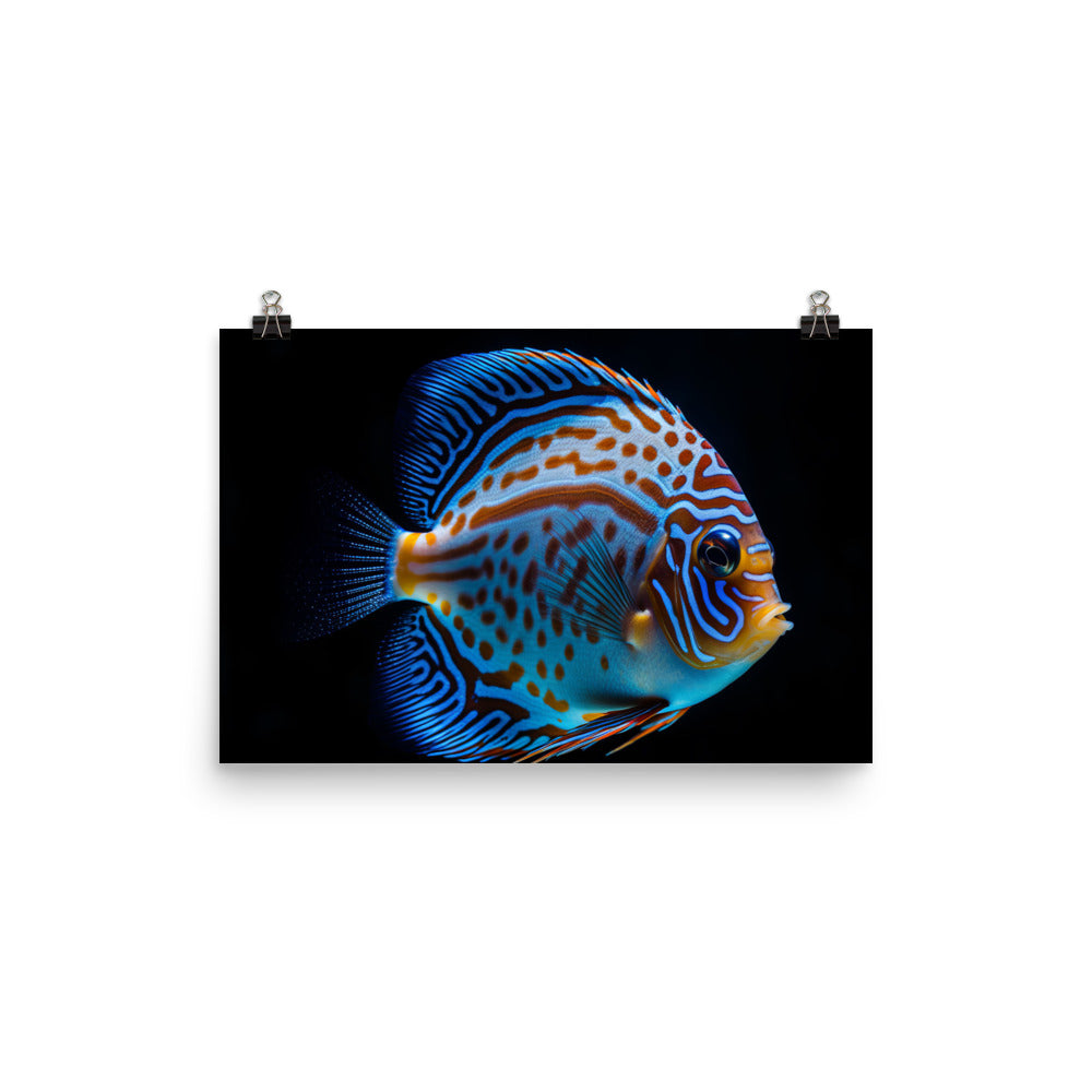 Captivating Discus Fish with a Striking Blue Hue Photo paper poster - Posterfy.AI