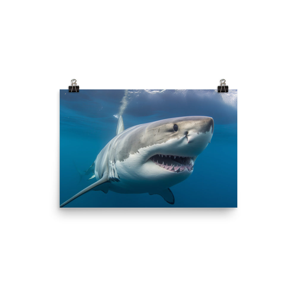 Face to Face Encounter with a Great White Shark Photo paper poster - Posterfy.AI