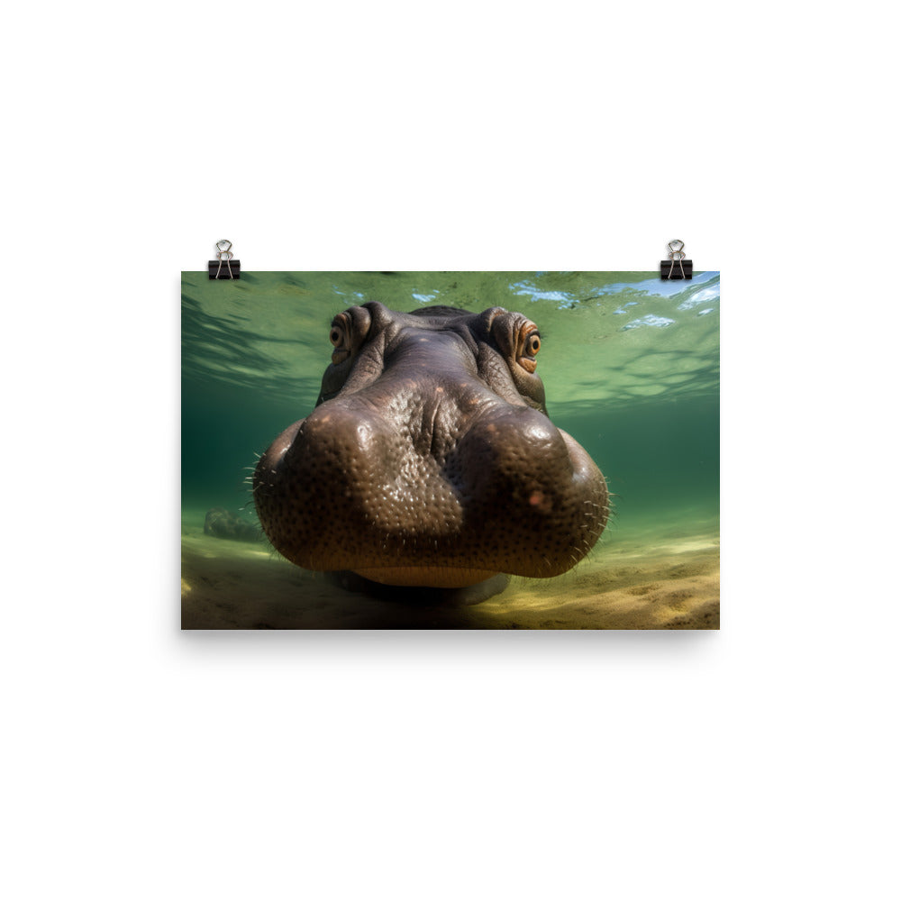 Underwater Hippopotamus Portrait Photo paper poster - Posterfy.AI