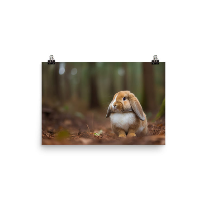 Serene Mini Lop Bunny in a Forest photo paper poster - Posterfy.AI