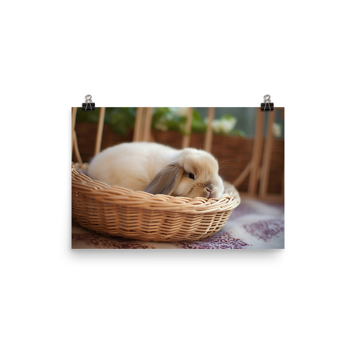 Mini Lop Bunny in a Wicker Basket photo paper poster - Posterfy.AI