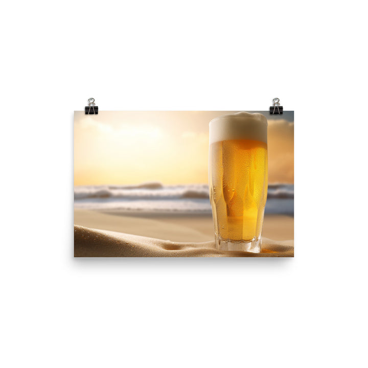 Icy Cold Wheat Beer on the Beach photo paper poster - Posterfy.AI