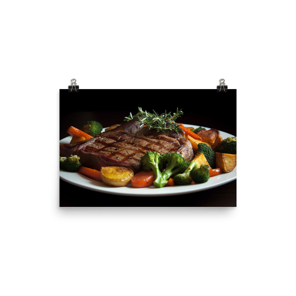 T-Bone Steak with Roasted Vegetables photo paper poster - Posterfy.AI