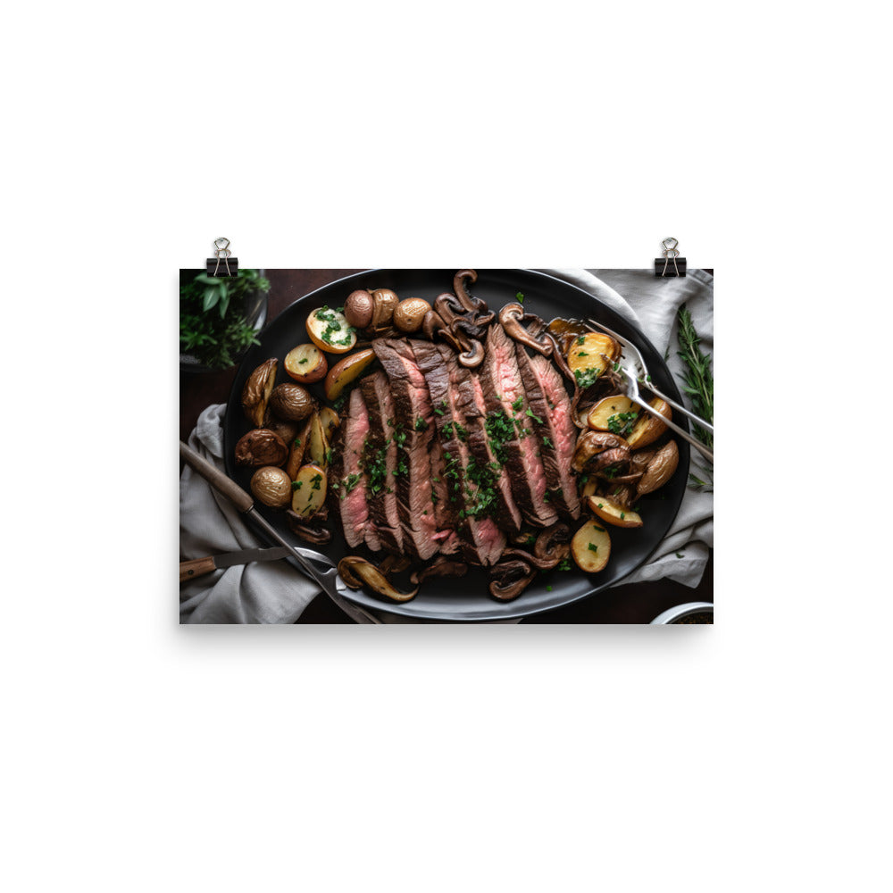 Skillet Seared Skirt Steak photo paper poster - Posterfy.AI