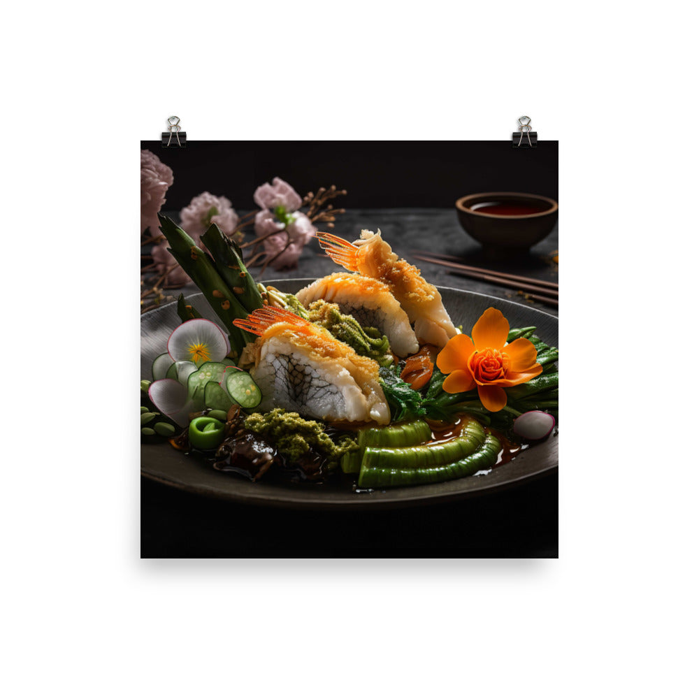 A plate of crispy and golden tempura photo paper poster - Posterfy.AI
