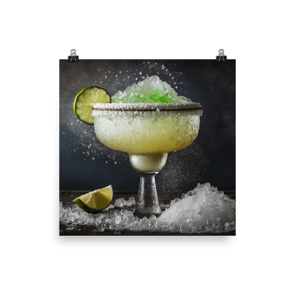 A margarita cocktail with salt rimmed glass photo paper poster - Posterfy.AI