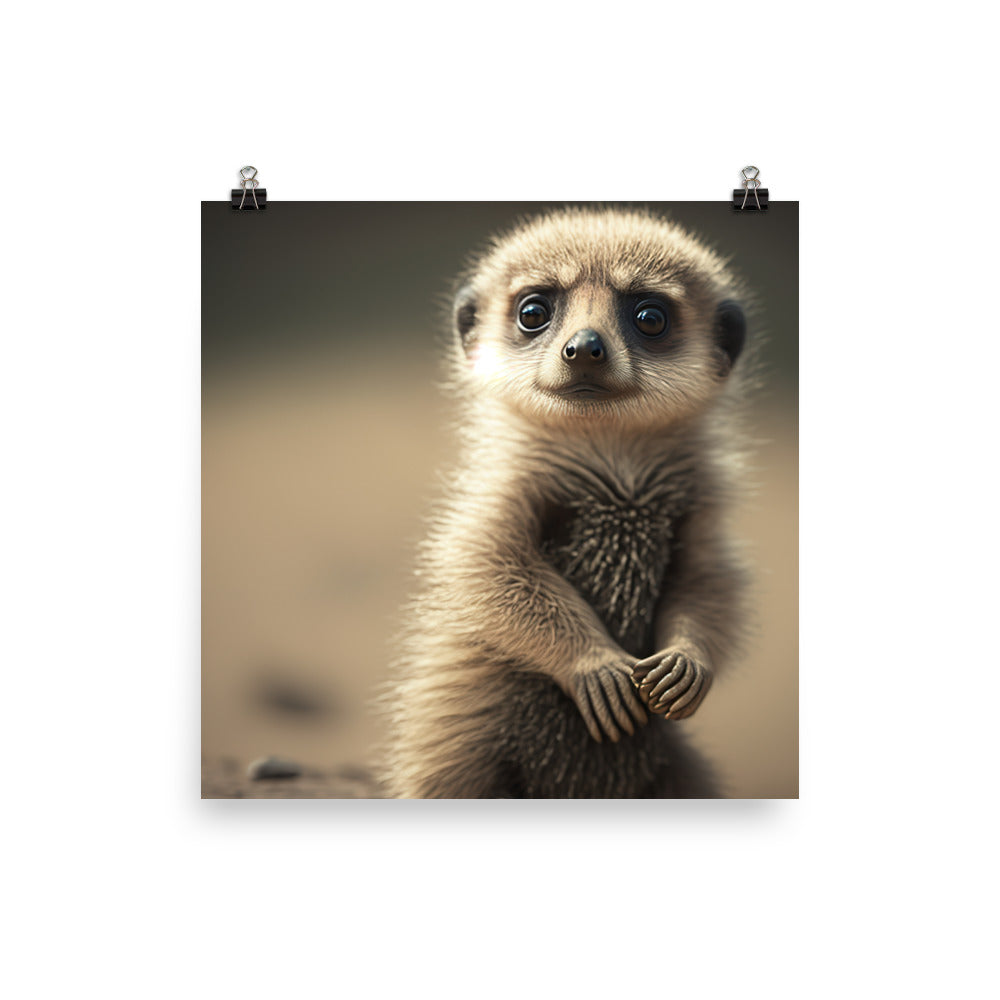 A curious baby meerkat standing up on its hind legs photo paper poster - Posterfy.AI