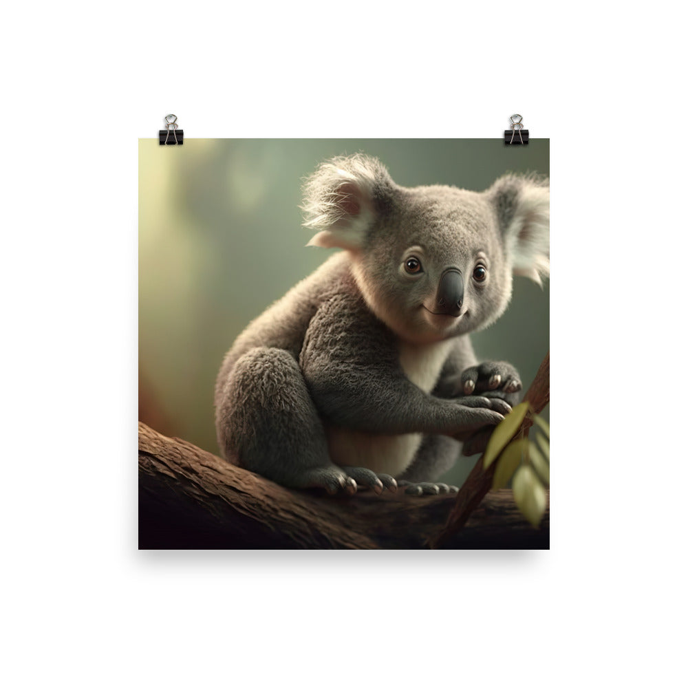 A majestic koala perched at the top of a tall eucalyptus tree photo paper poster - Posterfy.AI