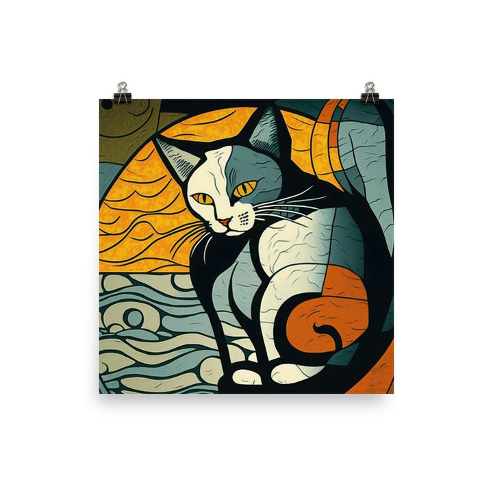 Cat in colorful cubism style photo paper poster - Posterfy.AI