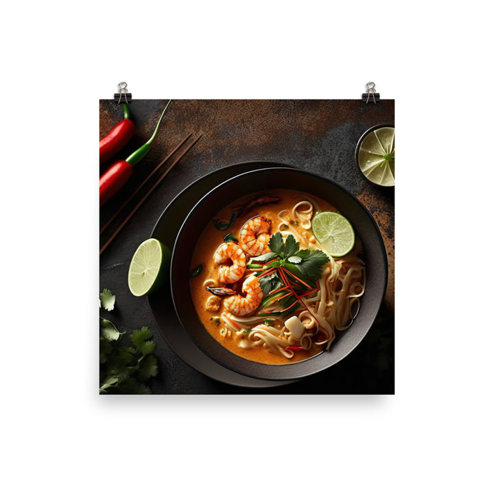 A hearty bowl of laksa with prawns photo paper poster - Posterfy.AI