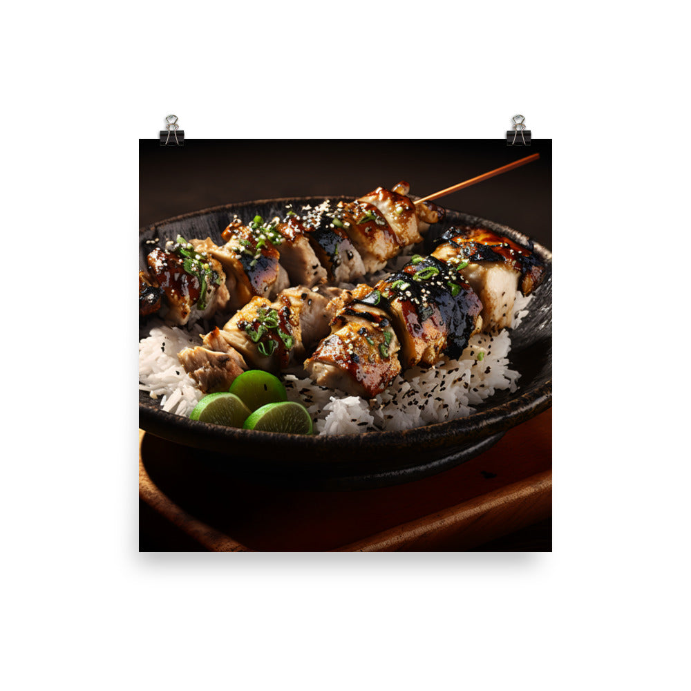 A Delicious Japanese Grilled Chicken Skewer Dish photo paper poster - Posterfy.AI