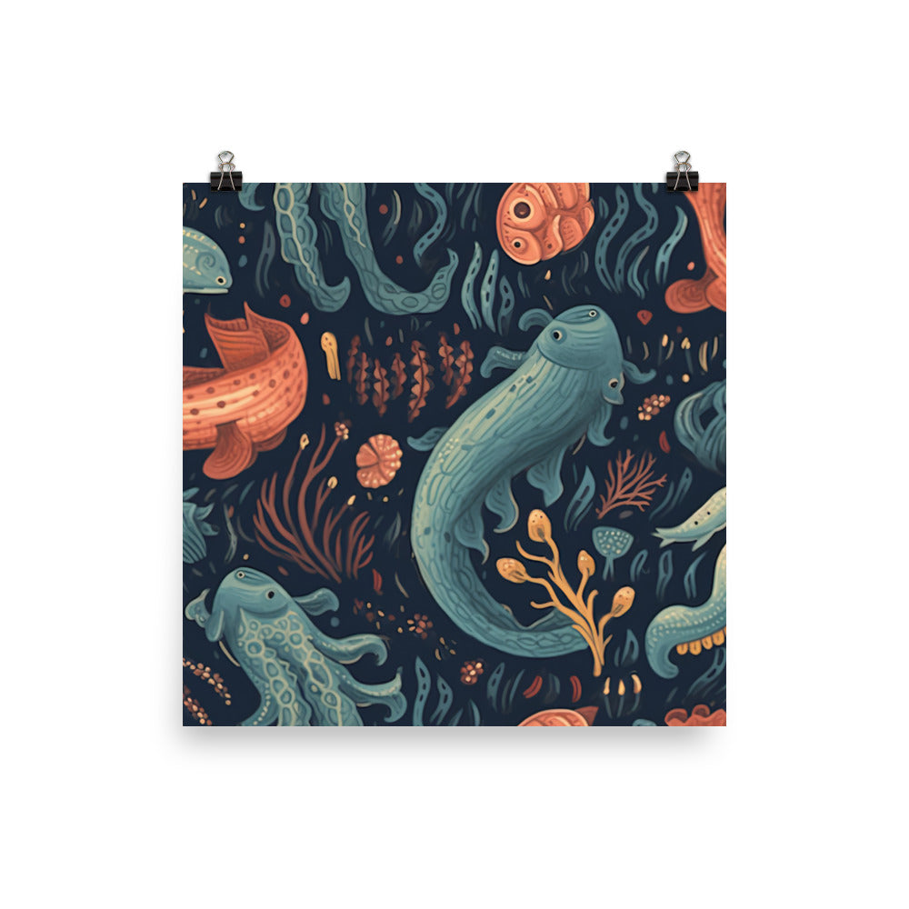 Sea Creatures Pattern photo paper poster - Posterfy.AI