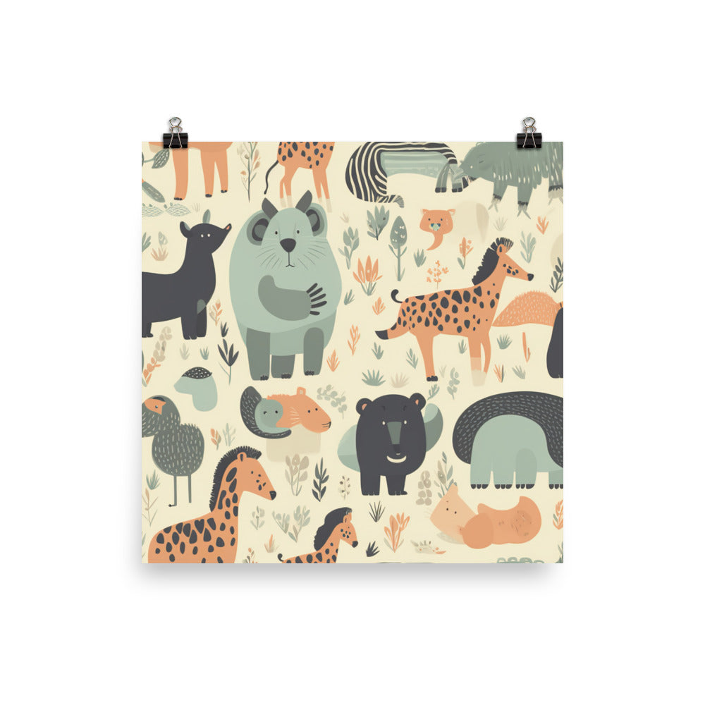 Zoo Animals Pattern photo paper poster - Posterfy.AI