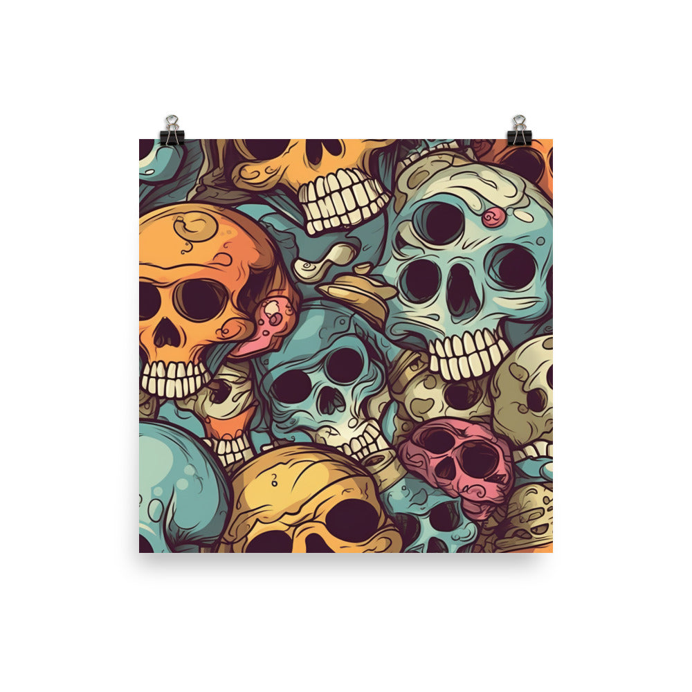 Color cartoon skull Pattern photo paper poster - Posterfy.AI