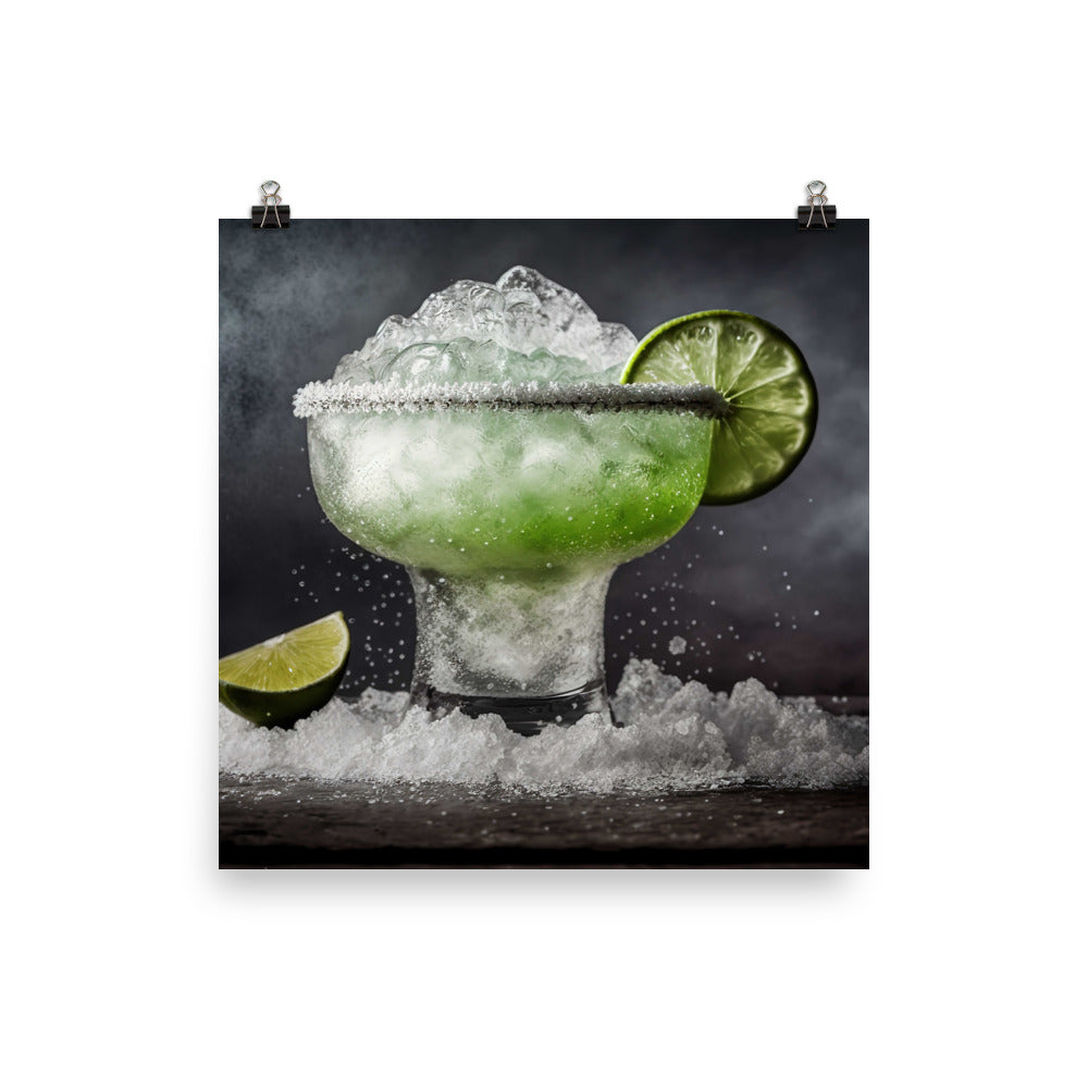 A margarita cocktail with salt rimmed glass photo paper poster - Posterfy.AI