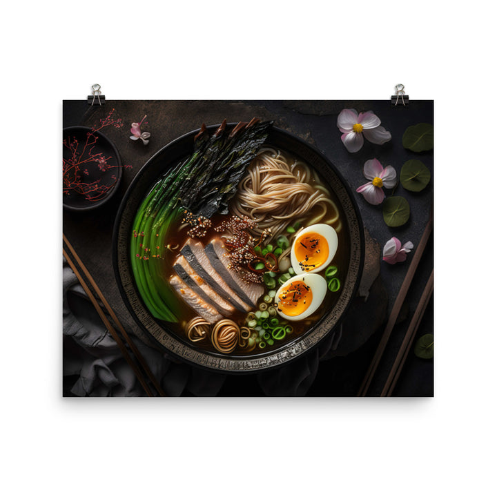 A steaming bowl of rich and savory tonkotsu ramen photo paper poster - Posterfy.AI