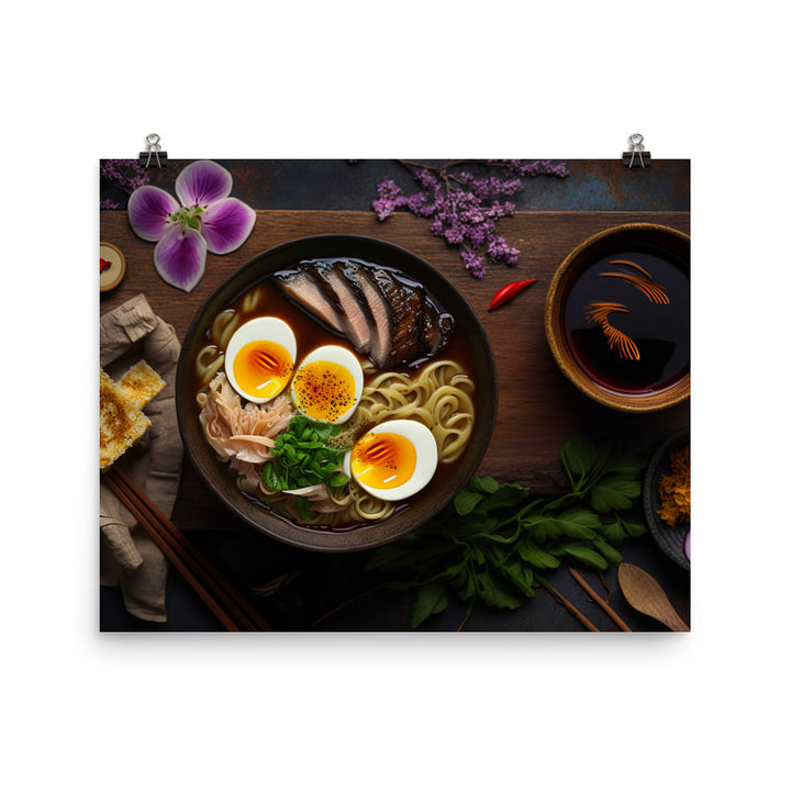 A steaming bowl of rich and savory tonkotsu ramen photo paper poster - Posterfy.AI